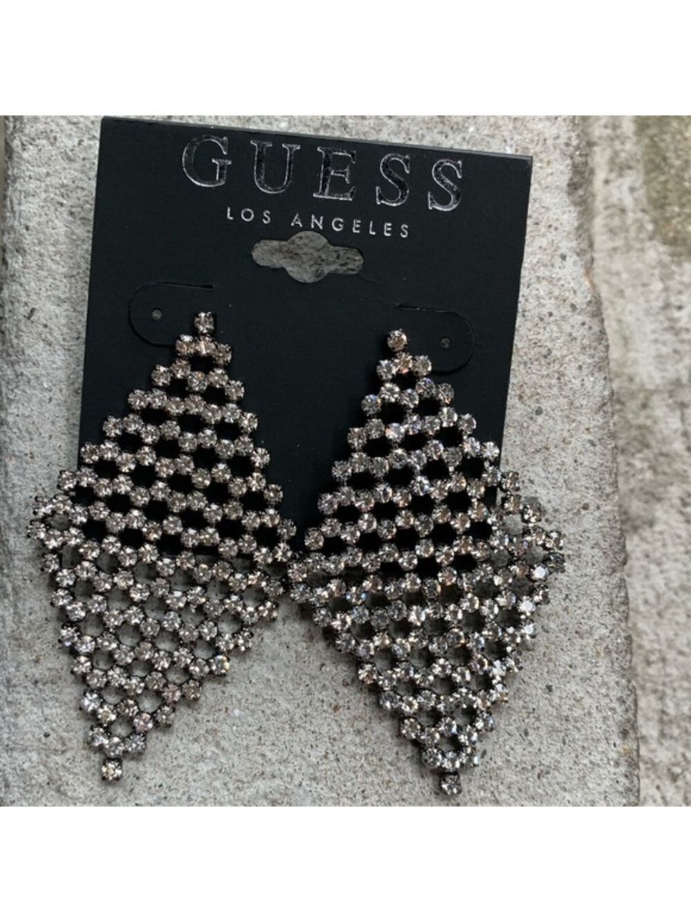 Guess Silver Rhinestone Drop Earrings New